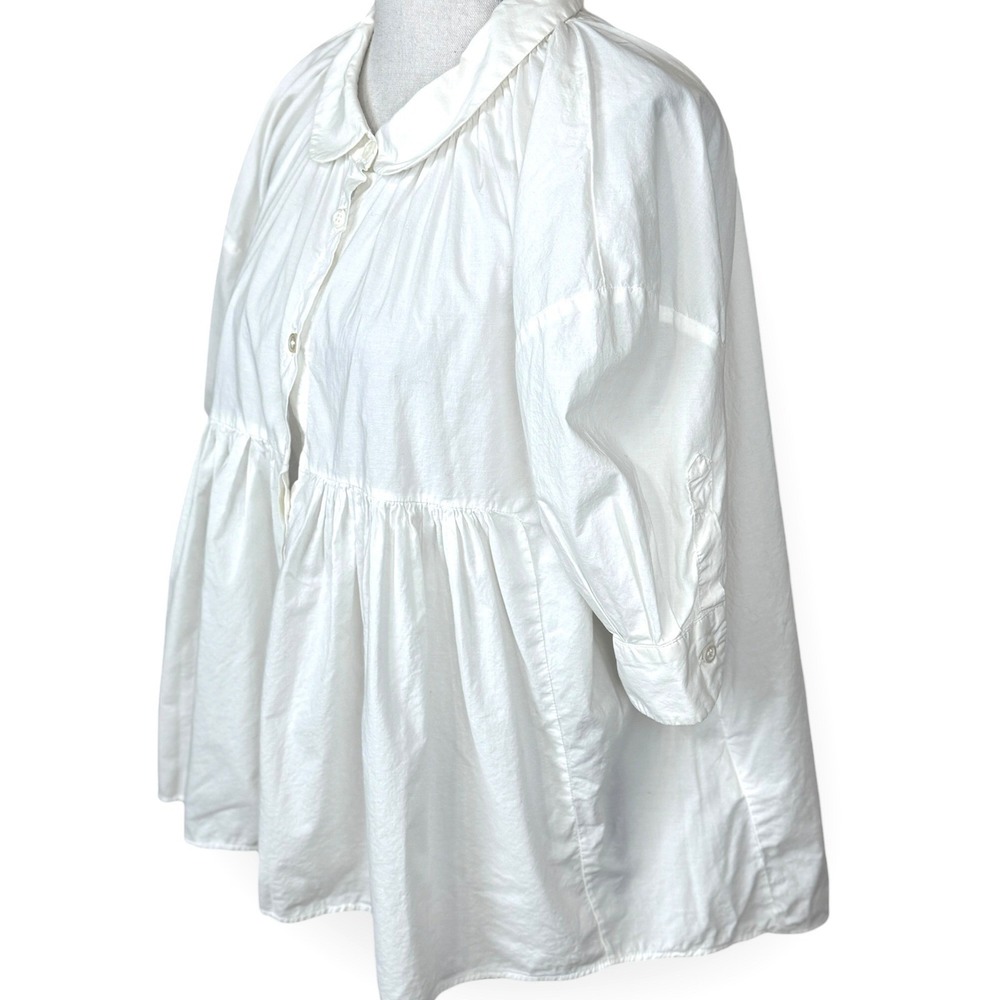Hache White Cotton Babydoll Peter Pan Collar Button Up Shirt 38 Made in Italy